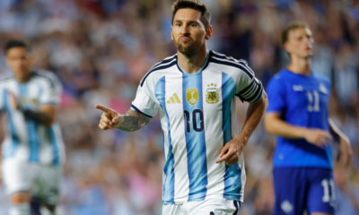 AUBURN, ALABAMA - JUNE 09: Lionel Messi of Argentina celebrates after scoring the team's second goal during the international friendly match between Argentina and Iceland at Jordan-Hare Stadium on June 09, 2026 in Auburn, Alabama. (Photo by Todd Kirkland/Getty Images)