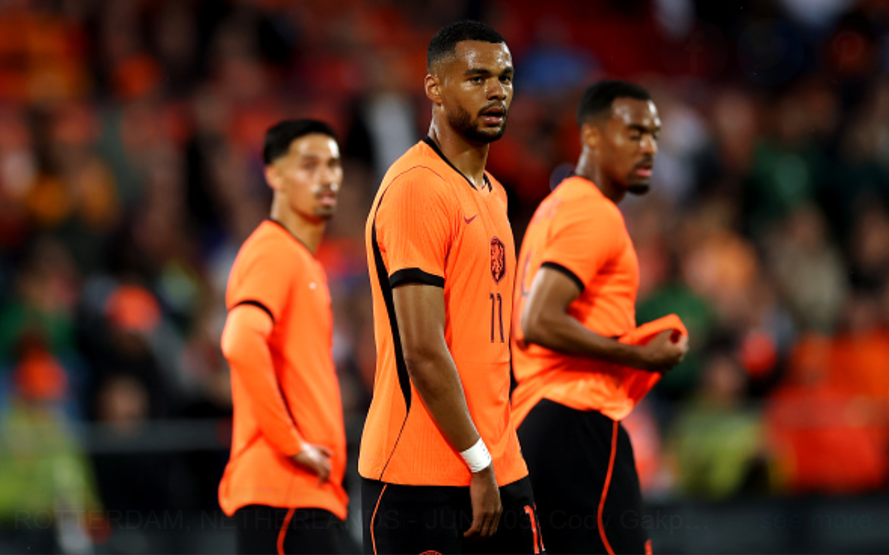 ROTTERDAM, NETHERLANDS - JUNE 03: Cody Gakpo of Netherlands looks on during the international friendly match between Netherlands and Algeria at De Kuip on June 03, 2026 in Rotterdam, Netherlands. (Photo by Dean Mouhtaropoulos/Getty Images)