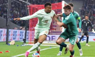 LILLE, FRANCE - JUNE 08: Kylian Mbappe #10 of Team France in action with Patrick Kelly #2 of Northern Ireland during the International Friendly match between France and Northern Ireland at Stade Pierre Mauroy on June 08, 2026 in Lille, France. (Photo by Xavier Laine/Getty Images)