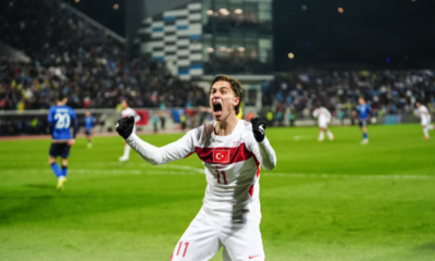 PRISTINA, KOSOVO - MARCH 31: Kenan Yildiz of Turkiye celebrates after a goal during the 2026 FIFA World Cup Europe Qualifiers play-off final match between Kosovo and Turkiye at the Fadil Vokrri Stadium in Pristina, Kosovo, on March 31, 2026. (Photo by Hakan Akgun/Anadolu via Getty Images)