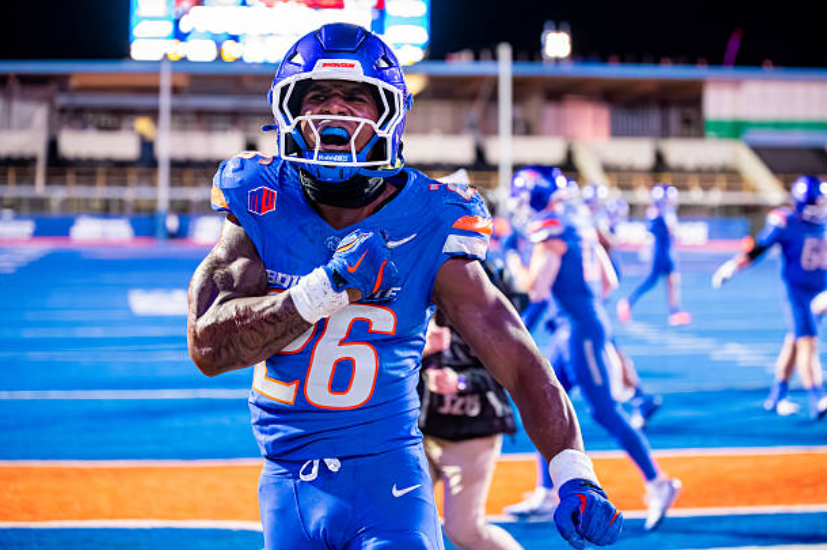 BOISE, ID - OCTOBER 11: Boise State Broncos running back Sire Gaines (26) celebrates after a rushing touchdown during a college football game between the New Mexico Lobos and the Boise State Broncos on October 11, 2025, at Albertsons Stadium in Boise, ID. (Photo by Tyler Ingham/Icon Sportswire via Getty Images)