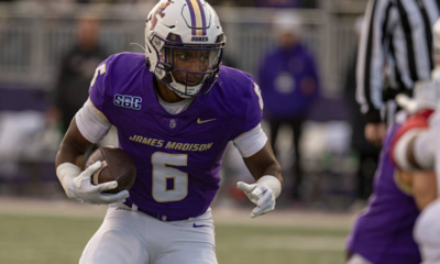 HARRISONBURG, VIRGINIA - NOVEMBER 22: George Pettaway #6 of James Madison Dukes in action in the fourth quarter during a game against Washington State Cougars at Bridgeforth Stadium on November 22, 2025 in Harrisonburg, Virginia. (Photo by Brien Aho/Getty Images)