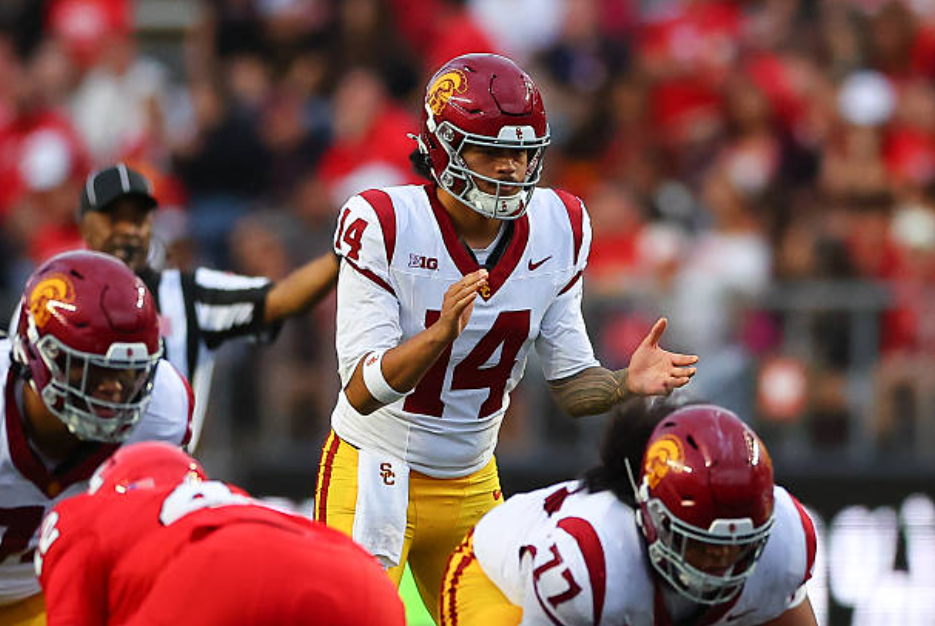 PISCATAWAY, NJ - SEPTEMBER 19: Jayden Maiava #14 of the Southern California Trojans during the third quarter of the game against the Rutgers Scarlet Knights on September 19, 2026 at SHI Stadium in Piscataway, New Jersey. (Photo by Rich Graessle/Icon Sportswire via Getty Images)