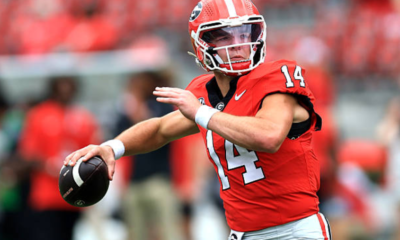 ATHENS, GA - OCTOBER 03: Quarterback Gunner Stockton #14 of the Georgia Bulldogs warms up on the field prior to the college football game between the Vanderbilt Commodores and the University of Georgia Bulldogs on October 03, 2026 at Sanford Stadium in Athens, GA. (Photo by Jeff Robinson/Icon Sportswire via Getty Images)